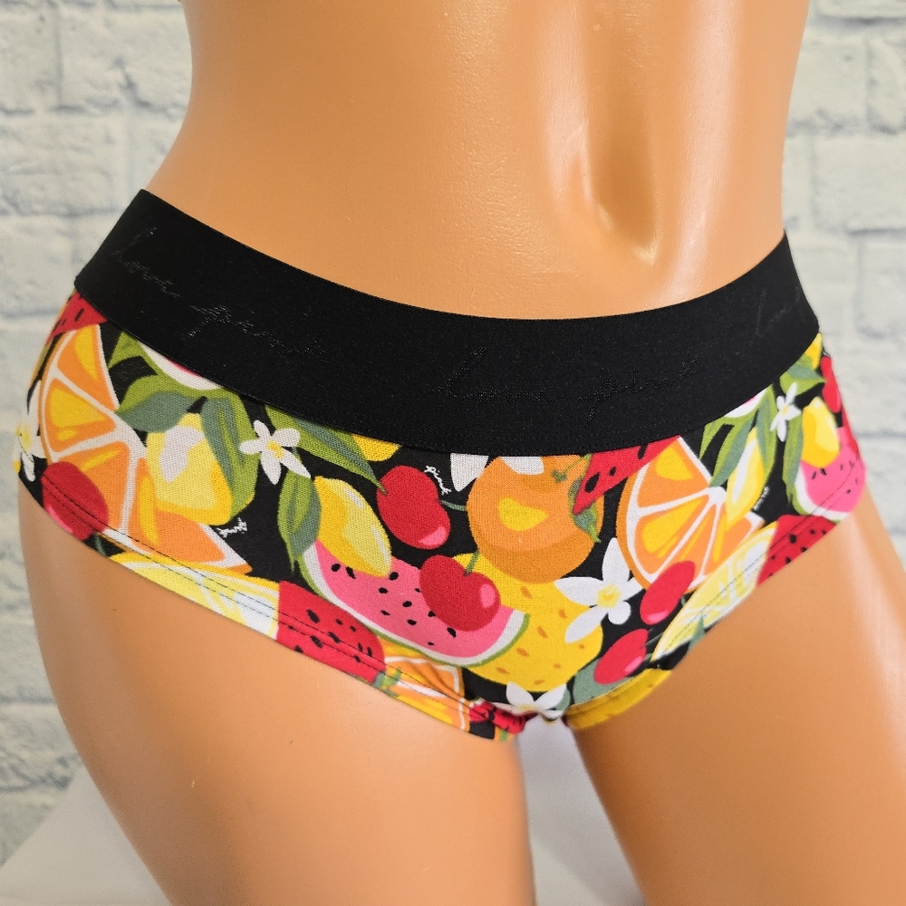 PINK Victoria's Secret Logo Hipster Floral Fruit Print Panties Medium New
